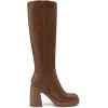 imageAthlefit Knee High Boots for Women Square Toe Platform Chunky Heel Stretchy Tall Boots with Side ZipperTan