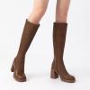 imageAthlefit Knee High Boots for Women Square Toe Platform Chunky Heel Stretchy Tall Boots with Side ZipperTan