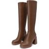 imageAthlefit Knee High Boots for Women Square Toe Platform Chunky Heel Stretchy Tall Boots with Side ZipperTan