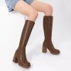 imageAthlefit Knee High Boots for Women Square Toe Platform Chunky Heel Stretchy Tall Boots with Side ZipperTan