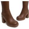 imageAthlefit Knee High Boots for Women Square Toe Platform Chunky Heel Stretchy Tall Boots with Side ZipperTan