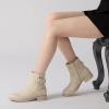 imageAthlefit Womens Ankle Boots Chunky Low Heel Fashion Round Toe Side Zipper Buckle BootiesNude