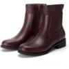 imageAthlefit Womens Ankle Boots Chunky Low Heel Fashion Round Toe Side Zipper Short Chelsea BootsBurgundy