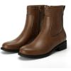 imageAthlefit Womens Ankle Boots Chunky Low Heel Fashion Round Toe Side Zipper Short Chelsea BootsTan