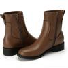 imageAthlefit Womens Ankle Boots Chunky Low Heel Fashion Round Toe Side Zipper Short Chelsea BootsTan