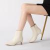 imageAthlefit Womens Ankle Boots Comfortable Low Heel Pointed Square Toe Dress Short Boots with Side ZipperBeige
