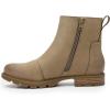 imageAthlefit Womens Ankle Boots Comfortable Lug Sole Chunky Low Heel Zipper Short BootiesKhaki