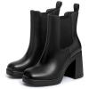 imageAthlefit Womens Chelsea Platform Boots High Chunky Heel Square Toe Boots Fashion Slip On Elastic Heeled Ankle BootiesBlack