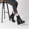 imageAthlefit Womens Chelsea Platform Boots High Chunky Heel Square Toe Boots Fashion Slip On Elastic Heeled Ankle BootiesBlack