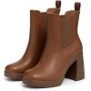 imageAthlefit Womens Chelsea Platform Boots High Chunky Heel Square Toe Boots Fashion Slip On Elastic Heeled Ankle BootiesBrown