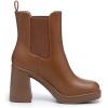 imageAthlefit Womens Chelsea Platform Boots High Chunky Heel Square Toe Boots Fashion Slip On Elastic Heeled Ankle BootiesBrown
