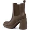 imageAthlefit Womens Chelsea Platform Boots High Chunky Heel Square Toe Boots Fashion Slip On Elastic Heeled Ankle BootiesTaupe