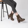 imageAthlefit Womens Chelsea Platform Boots High Chunky Heel Square Toe Boots Fashion Slip On Elastic Heeled Ankle BootiesTaupe