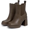 imageAthlefit Womens Chelsea Platform Boots High Chunky Heel Square Toe Boots Fashion Slip On Elastic Heeled Ankle BootiesTaupe