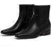 imageAthlefit Womens Chunky Low Heel Ankle Boots Fashion Square Toe Side Zipper Short BootiesBlack