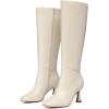 imageAthlefit Womens Kitten Heel Knee High Boots Square Toe High Heel Sexy Tall Boots with Side ZipperBeige