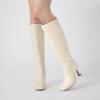 imageAthlefit Womens Kitten Heel Knee High Boots Square Toe High Heel Sexy Tall Boots with Side ZipperBeige