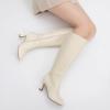 imageAthlefit Womens Kitten Heel Knee High Boots Square Toe High Heel Sexy Tall Boots with Side ZipperBeige