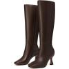 imageAthlefit Womens Kitten Heel Knee High Boots Square Toe High Heel Sexy Tall Boots with Side ZipperBrown