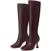 imageAthlefit Womens Kitten Heel Knee High Boots Square Toe High Heel Sexy Tall Boots with Side ZipperBurgundy