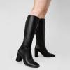 imageAthlefit Womens Knee High Boots Fashion Chunky Heel Square Toe Tall Boots Side Zipper Long BootsBlack