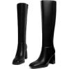 imageAthlefit Womens Knee High Boots Fashion Chunky Heel Square Toe Tall Boots Side Zipper Long BootsBlack