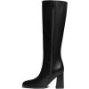 imageAthlefit Womens Knee High Boots Fashion Chunky Heel Square Toe Tall Boots Side Zipper Long BootsBlack