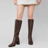 imageAthlefit Womens Knee High Boots Fashion Chunky Heel Square Toe Tall Boots Side Zipper Long BootsBrown