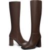 imageAthlefit Womens Knee High Boots Fashion Chunky Heel Square Toe Tall Boots Side Zipper Long BootsBrown