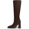 imageAthlefit Womens Knee High Boots Fashion Chunky Heel Square Toe Tall Boots Side Zipper Long BootsBrown