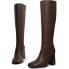 imageAthlefit Womens Knee High Boots Fashion Chunky Heel Square Toe Tall Boots Side Zipper Long BootsBrown