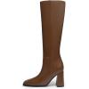 imageAthlefit Womens Knee High Boots Fashion Chunky Heel Square Toe Tall Boots Side Zipper Long BootsTan