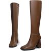 imageAthlefit Womens Knee High Boots Fashion Chunky Heel Square Toe Tall Boots Side Zipper Long BootsTan