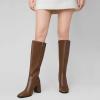 imageAthlefit Womens Knee High Boots Fashion Chunky Heel Square Toe Tall Boots Side Zipper Long BootsTan
