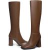 imageAthlefit Womens Knee High Boots Fashion Chunky Heel Square Toe Tall Boots Side Zipper Long BootsTan