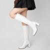 imageAthlefit Womens Knee High Boots Fashion Chunky Heel Square Toe Tall Boots Side Zipper Long BootsWhite