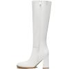 imageAthlefit Womens Knee High Boots Fashion Chunky Heel Square Toe Tall Boots Side Zipper Long BootsWhite