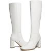 imageAthlefit Womens Knee High Boots Fashion Chunky Heel Square Toe Tall Boots Side Zipper Long BootsWhite