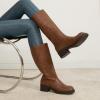 imageAthlefit Womens Knee High Boots Square Toe Chunky Block Riding Tall Boots for Women Low HeelBrown