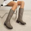 imageAthlefit Womens Knee High Boots Square Toe Chunky Block Riding Tall Boots for Women Low HeelTaupe