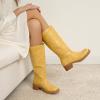 imageAthlefit Womens Knee High Boots Square Toe Chunky Block Riding Tall Boots for Women Low HeelYellow