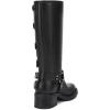 imageAthlefit Womens Knee High Riding Boots Fashion Buckle Square Toe Chunky Heel Wide Calf Biker BootsBlack