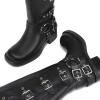 imageAthlefit Womens Knee High Riding Boots Fashion Buckle Square Toe Chunky Heel Wide Calf Biker BootsBlack