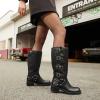 imageAthlefit Womens Knee High Riding Boots Fashion Buckle Square Toe Chunky Heel Wide Calf Biker BootsBlack