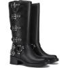 imageAthlefit Womens Knee High Riding Boots Fashion Buckle Square Toe Chunky Heel Wide Calf Biker BootsBlack