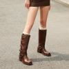 imageAthlefit Womens Knee High Riding Boots Fashion Buckle Square Toe Chunky Heel Wide Calf Biker BootsBrown