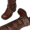 imageAthlefit Womens Knee High Riding Boots Fashion Buckle Square Toe Chunky Heel Wide Calf Biker BootsBrown