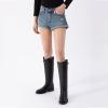 imageAthlefit Womens Knee High Riding Boots Round Toe Low Heel Tall Boots Pull On Long Booties with BuckleBlack
