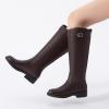 imageAthlefit Womens Knee High Riding Boots Round Toe Low Heel Tall Boots Pull On Long Booties with BuckleBrown