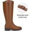 imageAthlefit Womens Knee High Riding Boots Round Toe Low Heel Tall Boots Pull On Long Booties with BuckleLight Brown